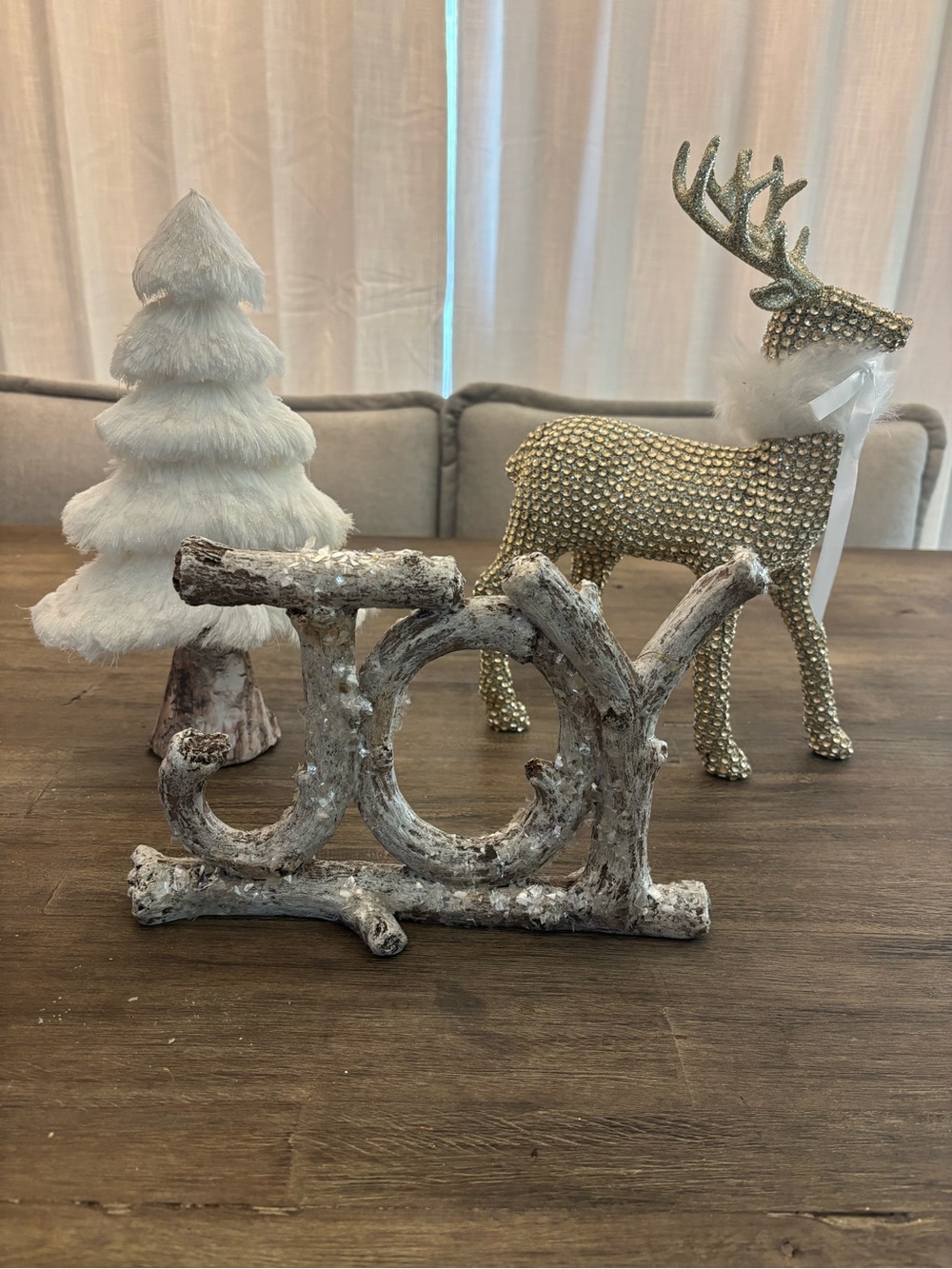White Christmas Tree, Rhinestone Reindeer and Wood Joy Sign - Christmas Decor